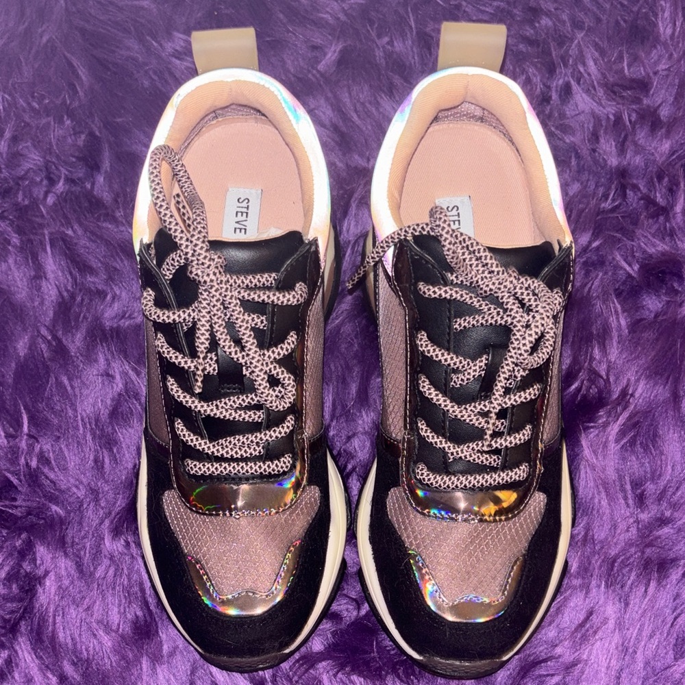 Steve Madden Black and Brown Sneakers with Iridescent Accents